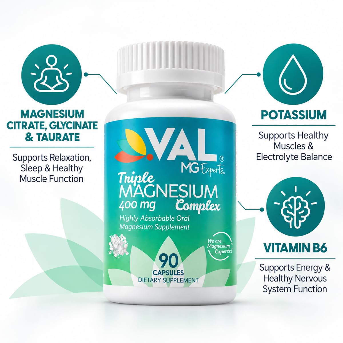 VAL Triple Magnesium Complex 400mg for Sleep & Relaxation - 90 Capsules - image 3