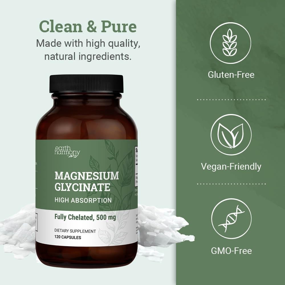 Earth Harmony Naturals Magnesium Glycinate 500mg for Sleep - 120 Capsules - image 4