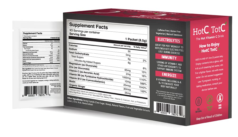 HotCTotC Vitamin C Supplement for Immune Support, Raspberry - 30 Packets - image 2
