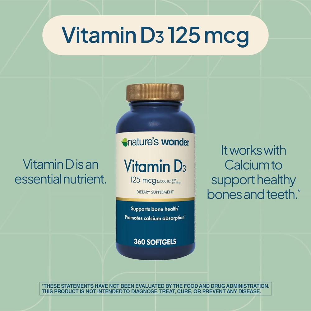 Nature's Wonder Vitamin D3 5000 IU High Potency - 360 Softgels - image 3