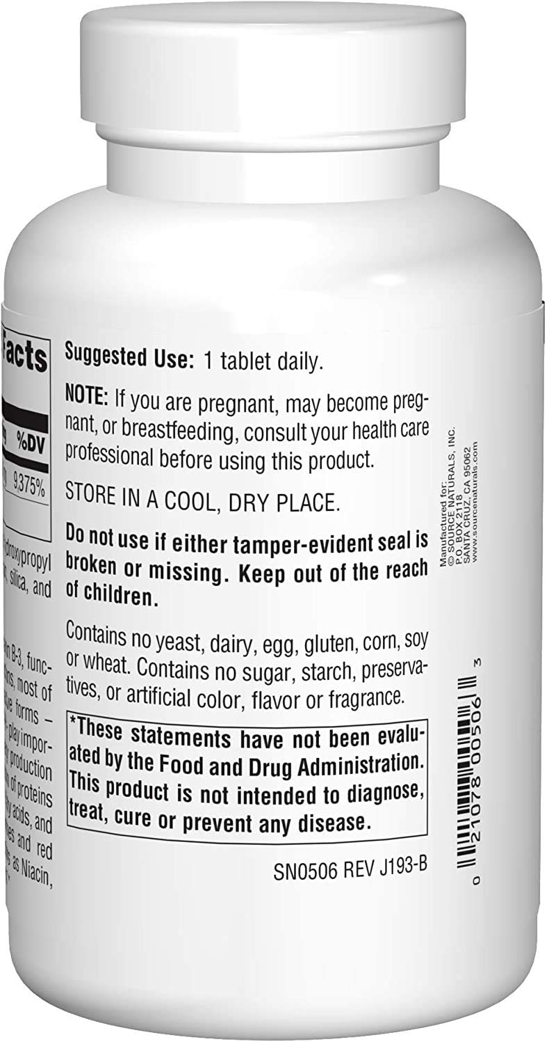 Source Naturals Niacinamide 1500mg Vitamin B3 - 200 Tablets - image 3