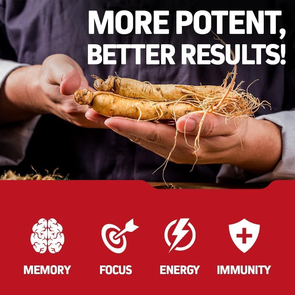 Herbtonics Korean Red Panax Ginseng 1500mg for Energy - 120 Vegan Capsules - image 6