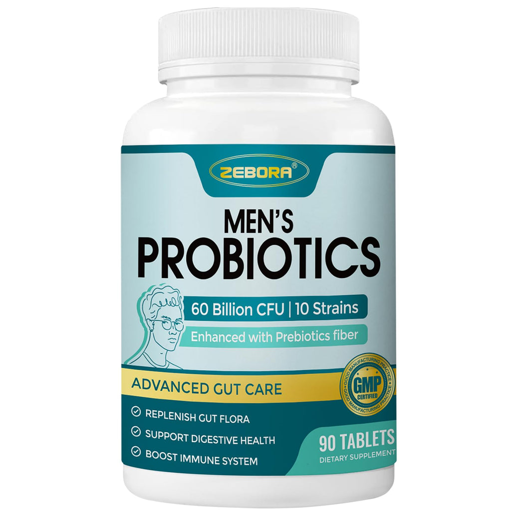 ZEBORA Probiotics for Men Digestive Health 60 Billion CFU - 90 Tablets
