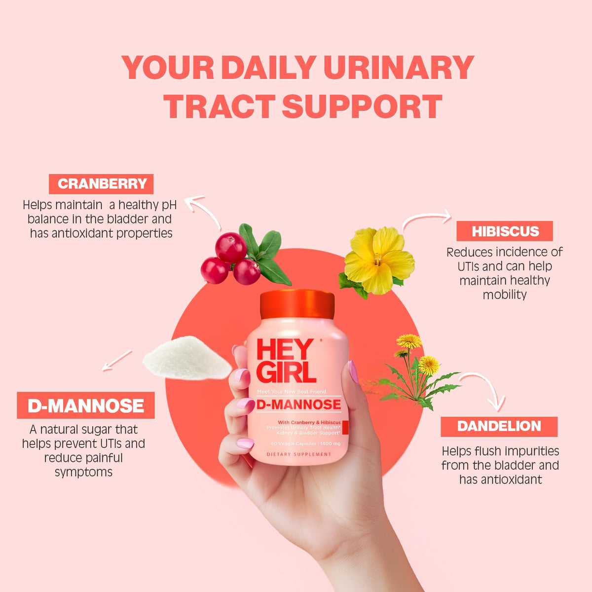 Hey Girl Tea D-Mannose 1000mg with Cranberry - 60 Vegan Capsules - image 5