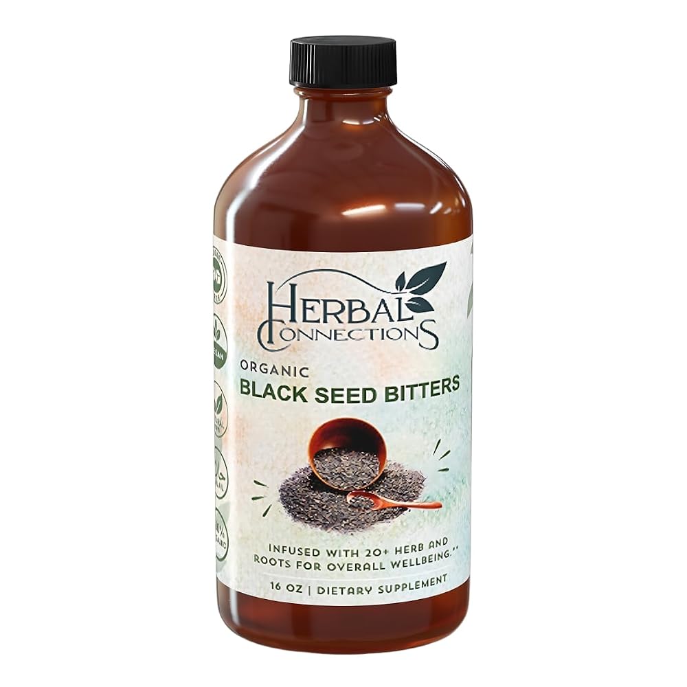 Herbal Connections Organic Black Seed Bitters with Maca - 16 Fl Oz