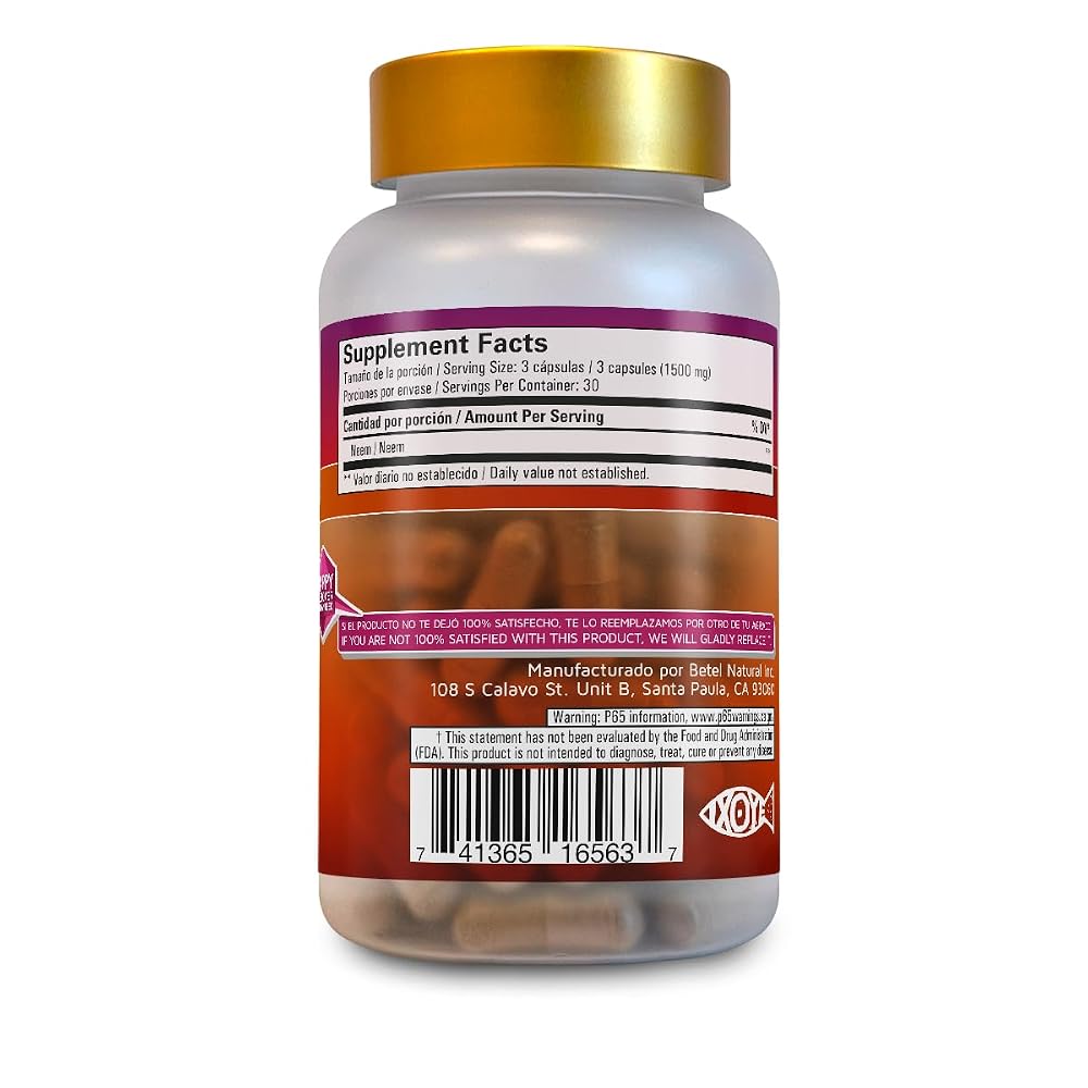 Betel Natural Premium Neem Capsules 1500 mg - 90 Vegetarian Capsules - image 2