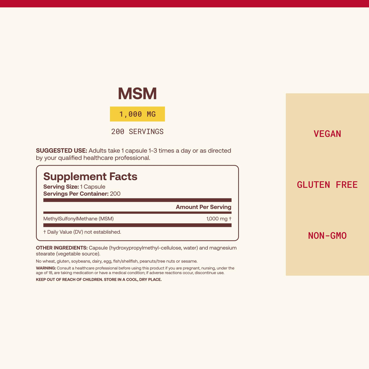 Jarrow Formulas MSM 1000 mg Joint Health - 200 Capsules - image 4