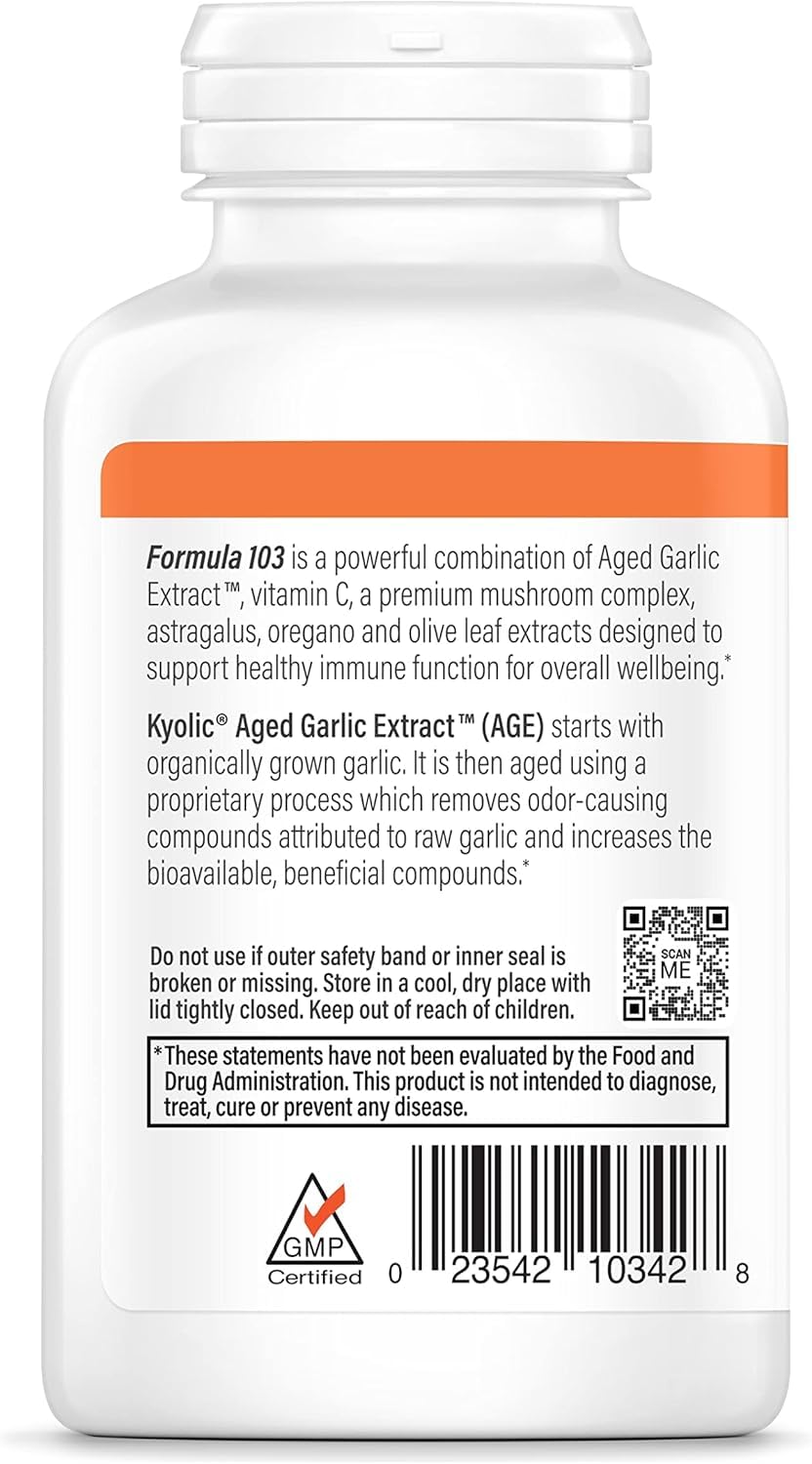 Xllent Kyolic Aged Garlic Extract Immune Formula 103 - 200 Capsules - image 2