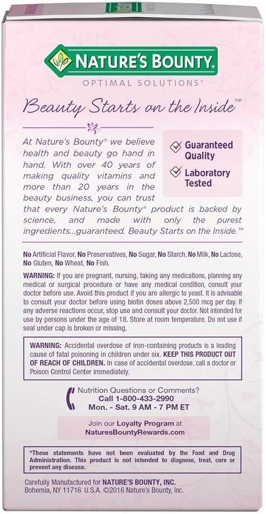 Nature's Bounty Optimal Solutions Biotin 5000 mcg - 400 Softgels - image 2