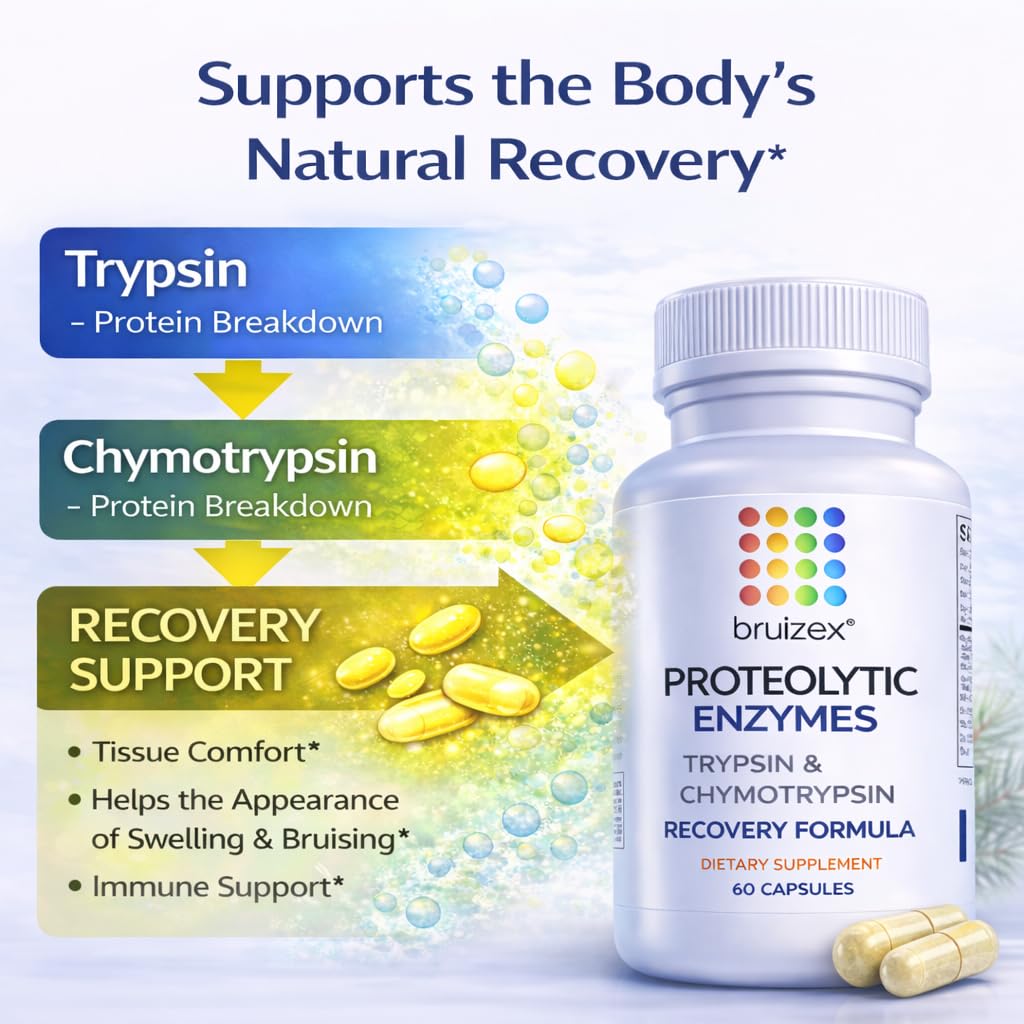 Bruizex Proteolytic Enzymes Trypsin Chymotrypsin Recovery - 60 Capsules - image 3