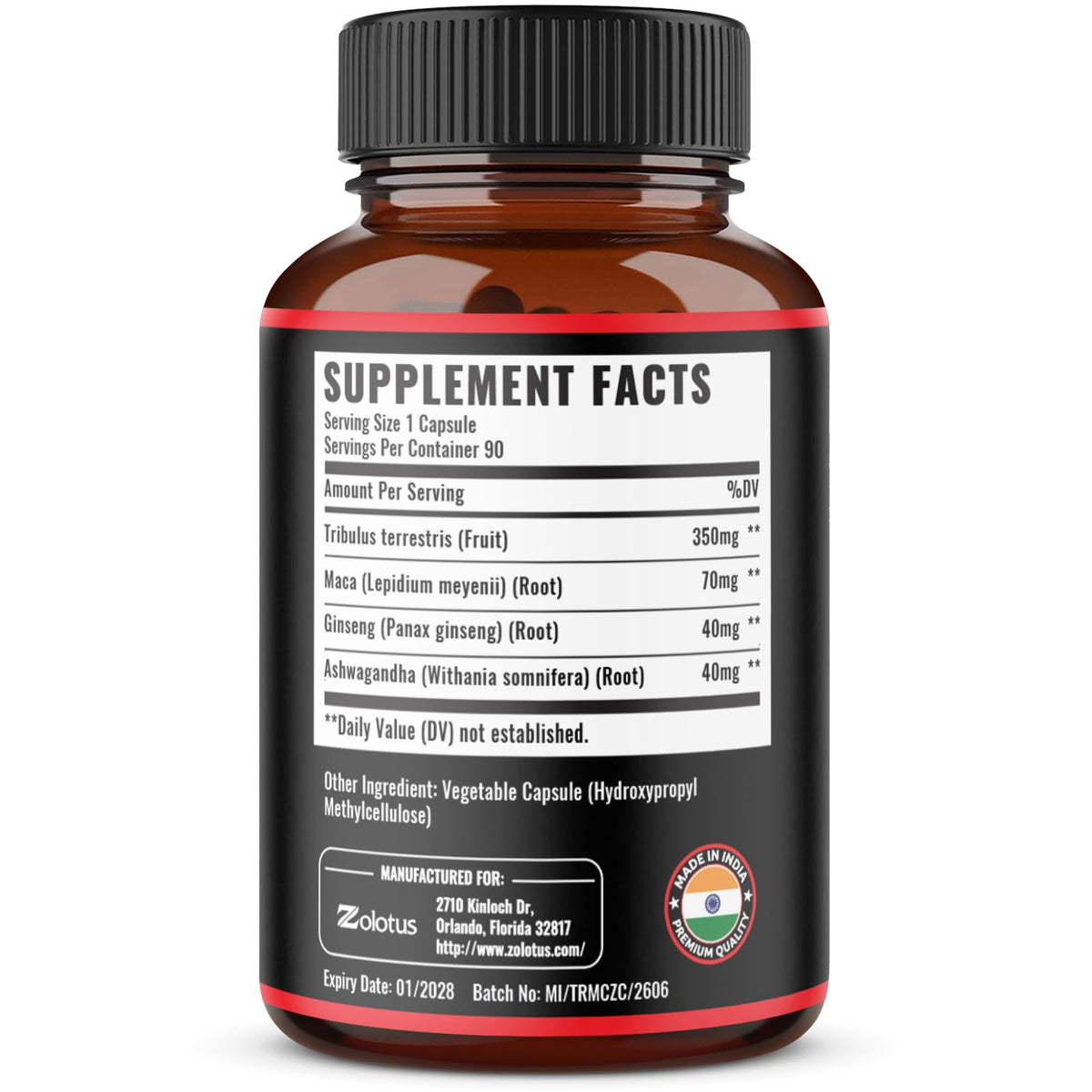 Zolotus Tribulus Terrestris with Maca Root Ashwagandha Ginseng - 180 Capsules - image 2