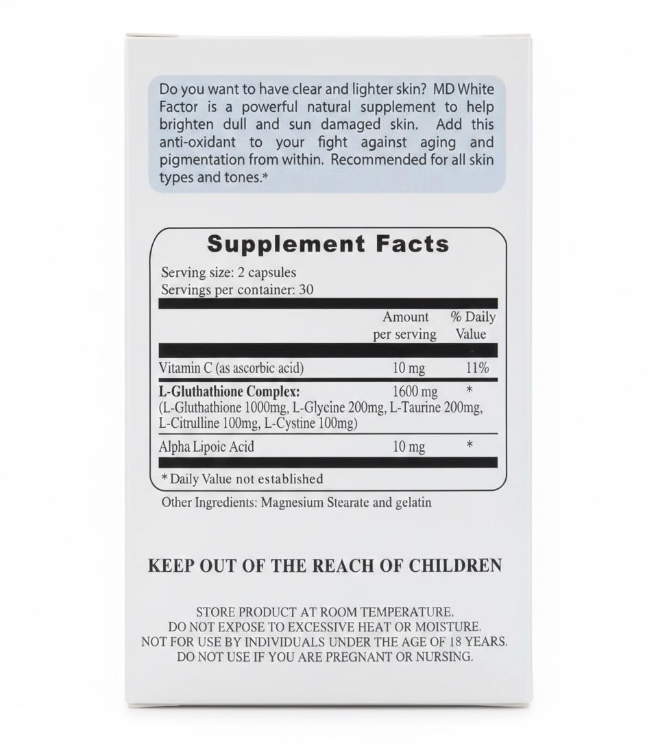 MD White Factor Glutathione Supplement 1600mg - 60 Capsules - image 7