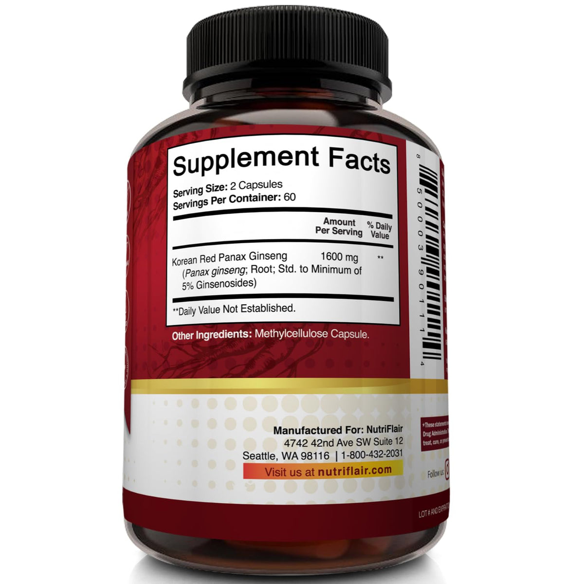 NutriFlair Korean Red Panax Ginseng 1600mg Energy & Focus - 120 Capsules - image 8