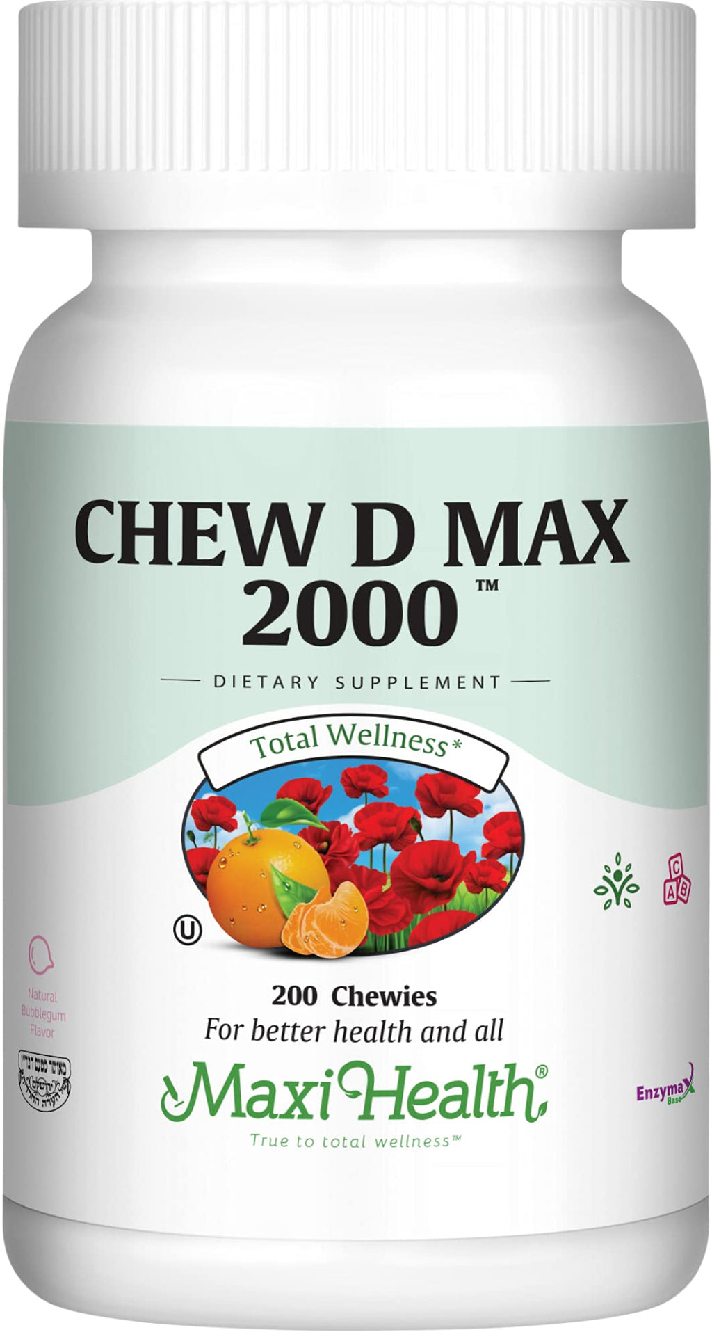 Maxi Health Vitamin D 2000 IU Chewable Bubble Gum - 200 Count
