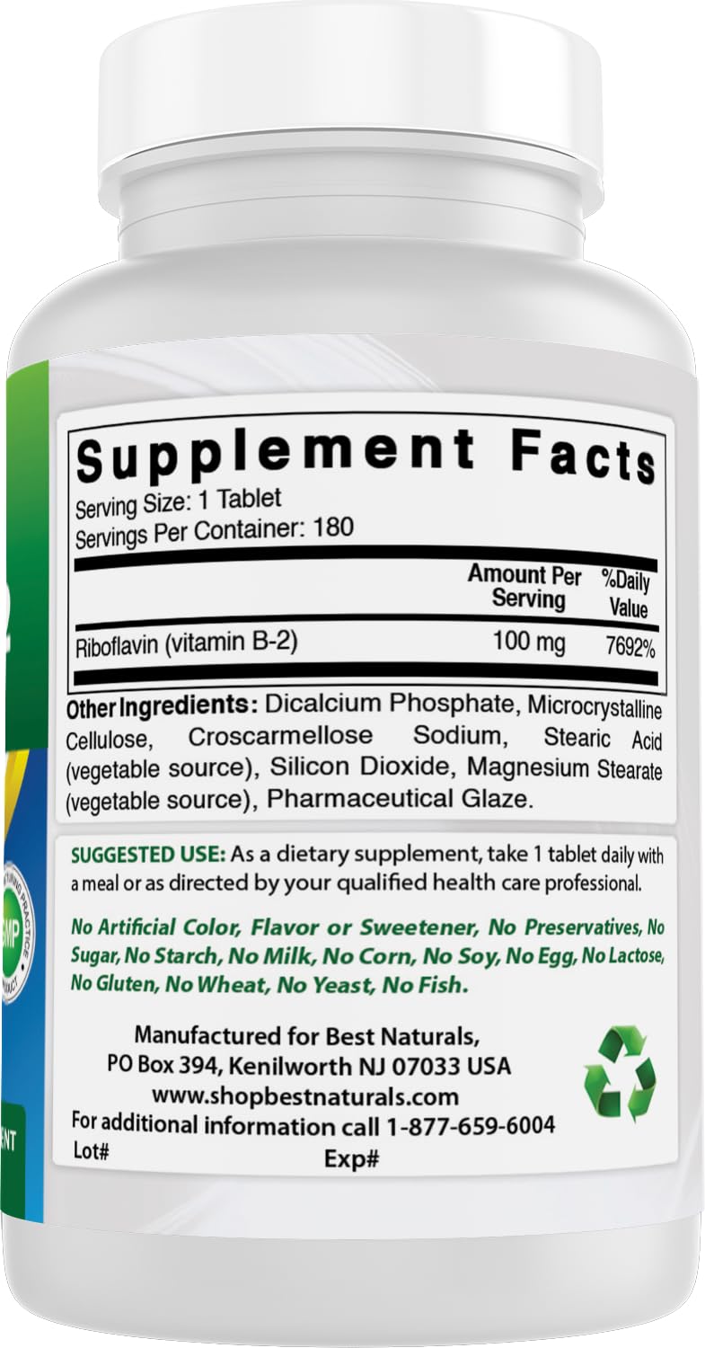 Best Naturals Vitamin B2 (Riboflavin) 100 mg - 180 Tablets - image 6
