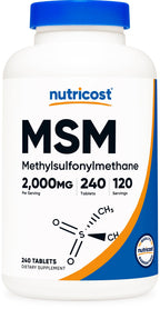 Nutricost MSM Tablets Methylsulfonylmethane 2000mg - 240 Tablets