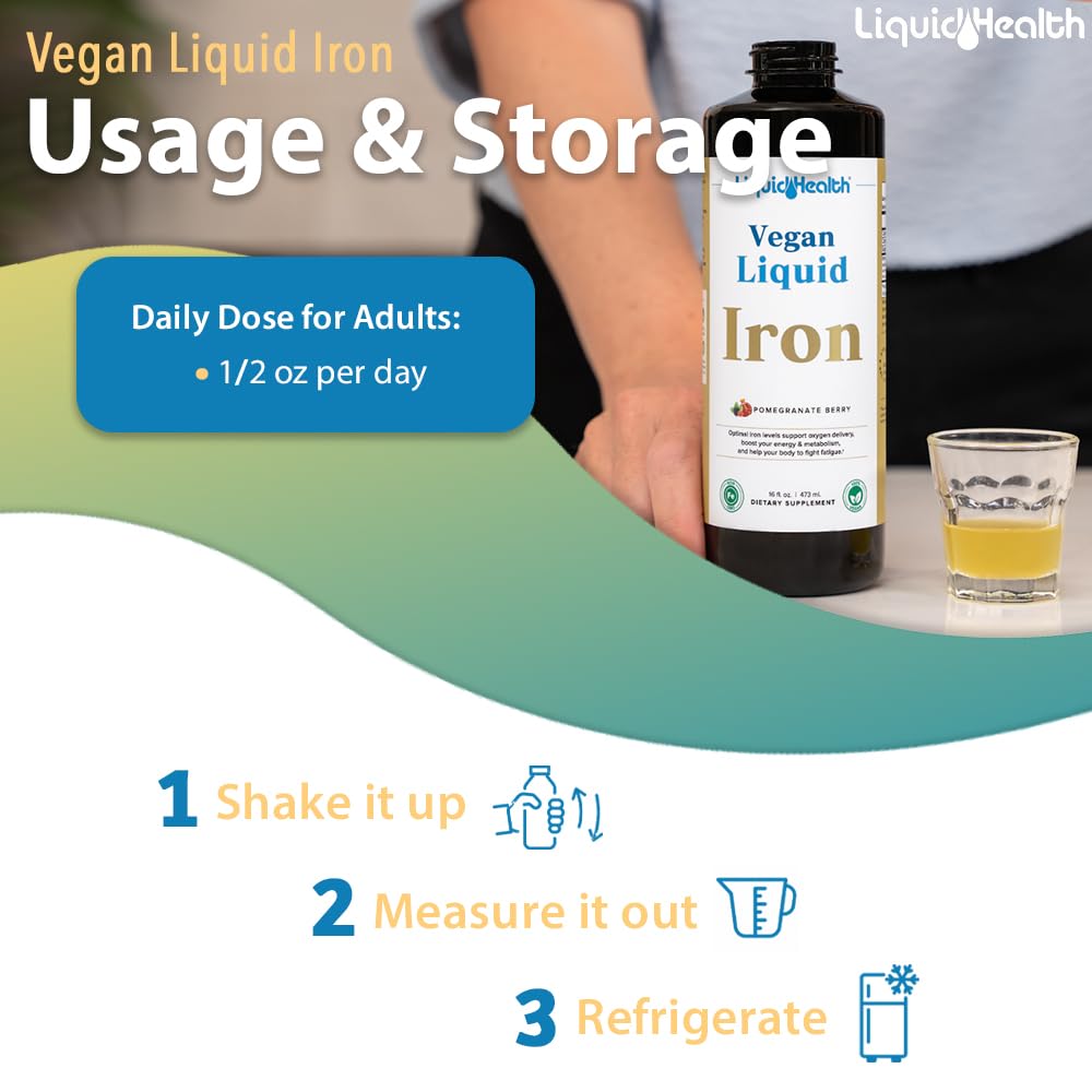 LIQUIDHEALTH Vegan Liquid Iron Supplement with SunActive & Ferrochel