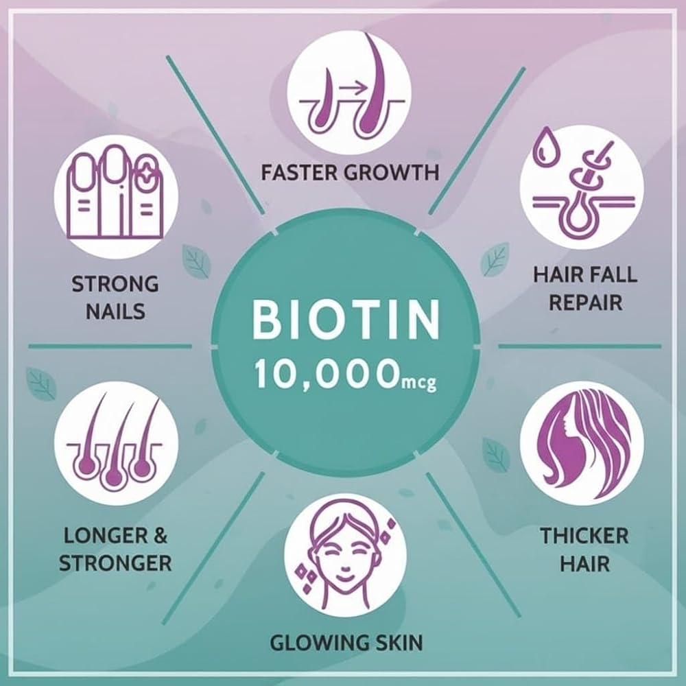 Generic Forte Biotin 10000mcg for Hair Growth, Skin & Nails - 60 Tablets - image 2