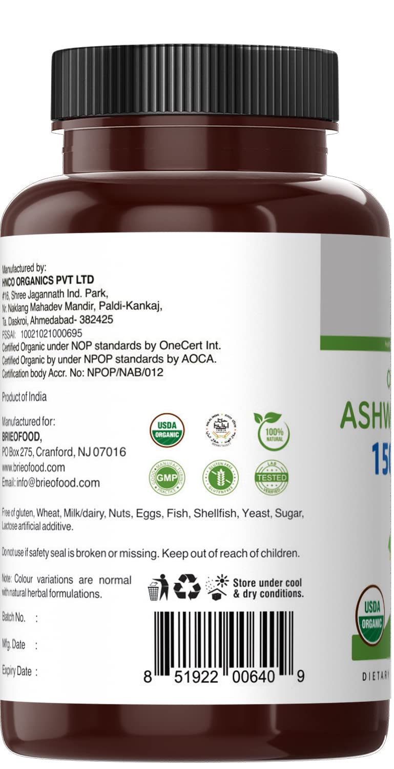 Brieofood Organic Ashwagandha 1500mg - 90 Vegetarian Tablets - image 5