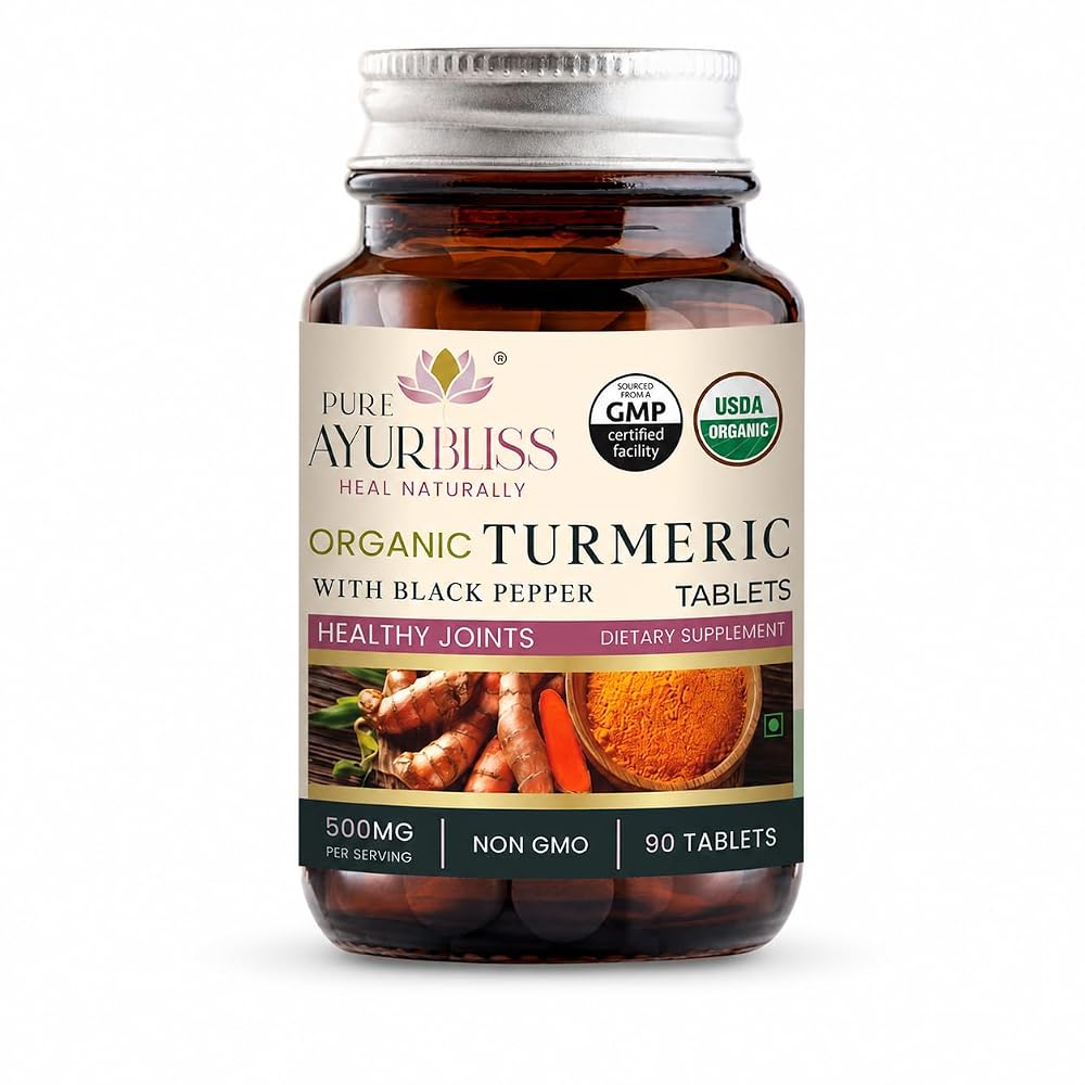 PureAyurbliss Organic Turmeric Tablets with Black Pepper - 90 Tablets