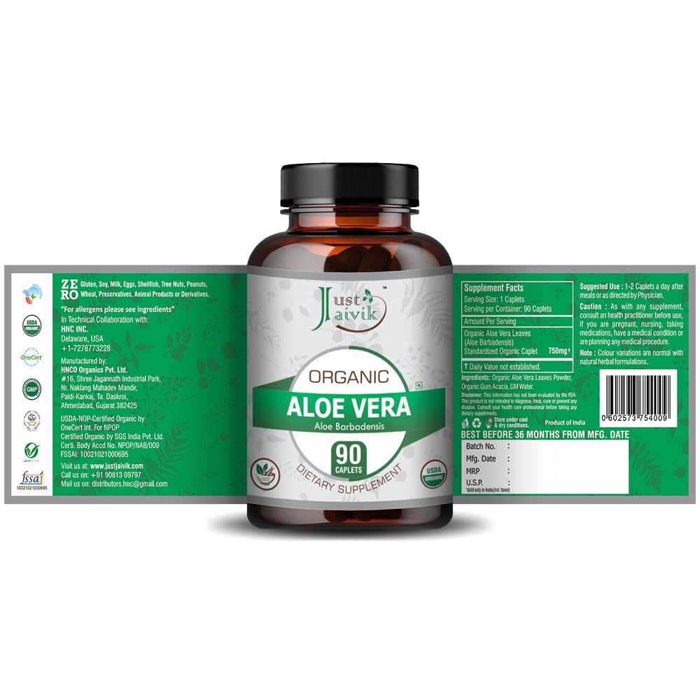Just Jaivik Organic Aloe Vera Tablets 750 mg - 90 Tablets - image 3