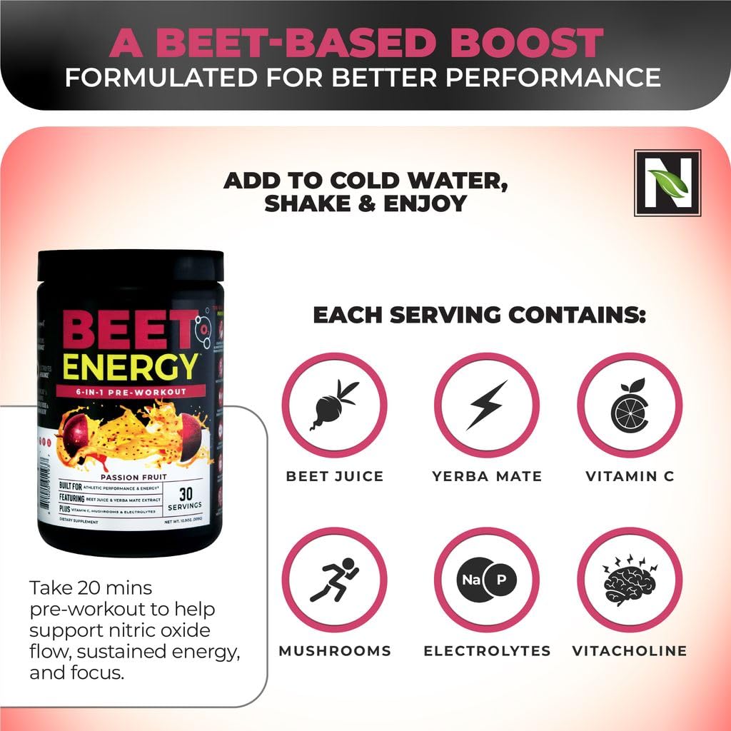 Nutrology Beet Energy O2 Pre Workout Powder Passion Fruit - 30 Servings - image 4