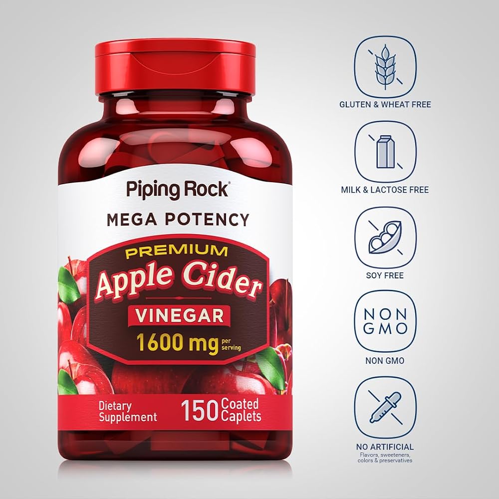 Piping Rock Apple Cider Vinegar 1600mg - 150 Caplets - image 3