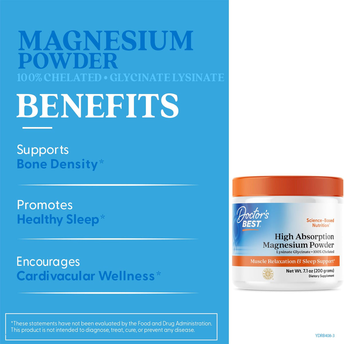 Doctor's Best Magnesium Glycinate Powder for Sleep - 200g - image 3