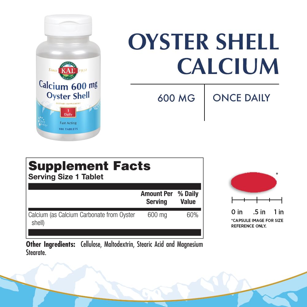 KAL Calcium Oyster Shell 600 mg - 100 Tablets - image 3