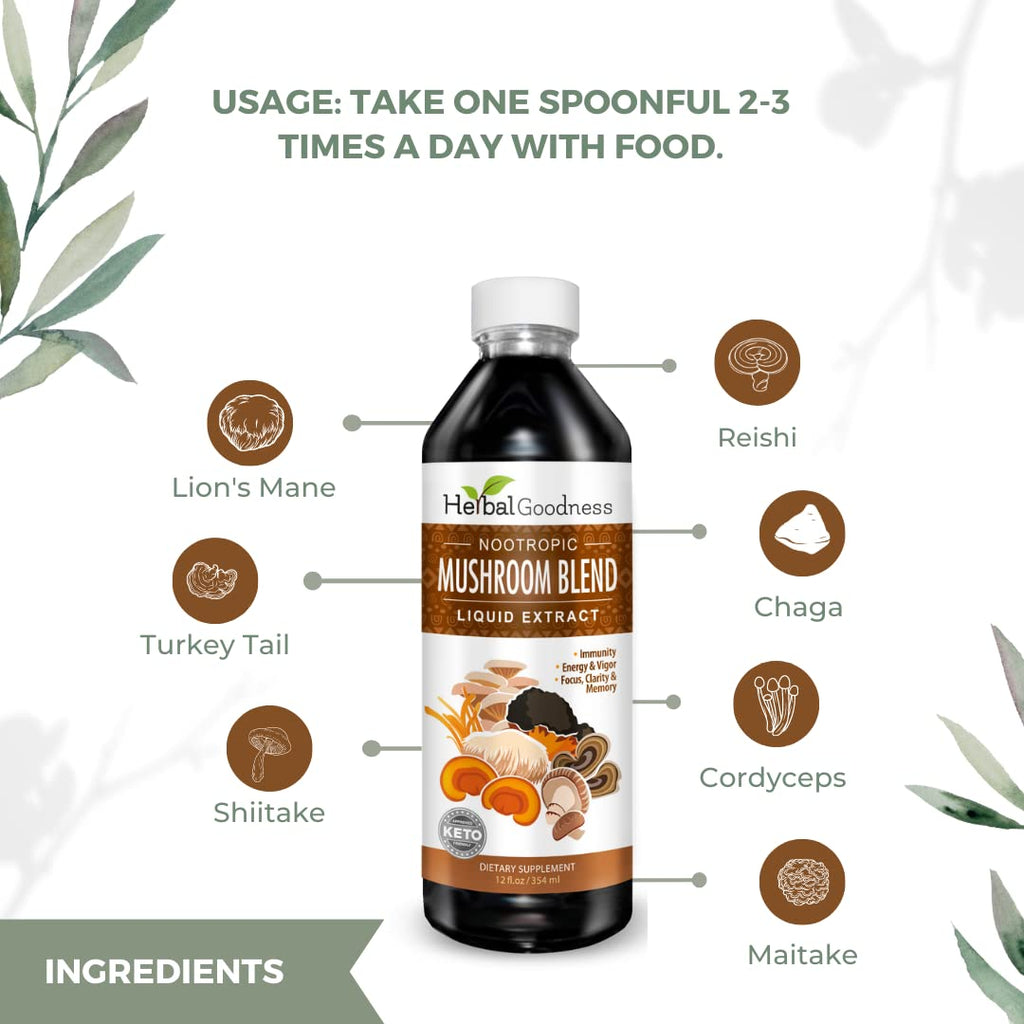 Herbal Goodness Nootropic Mushrooms Blend Cognitive Support - 12 fl oz - image 7
