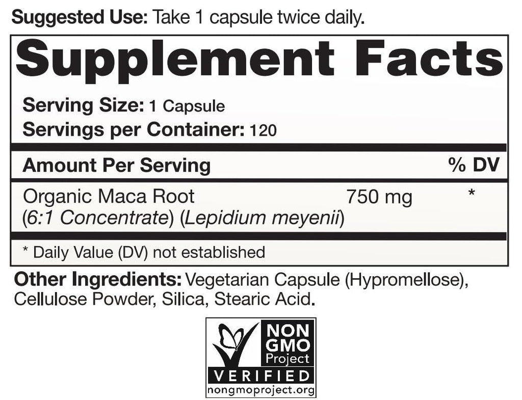 Natural Choice Botanicals Organic Maca Root 750 mg - 120 Capsules - image 2