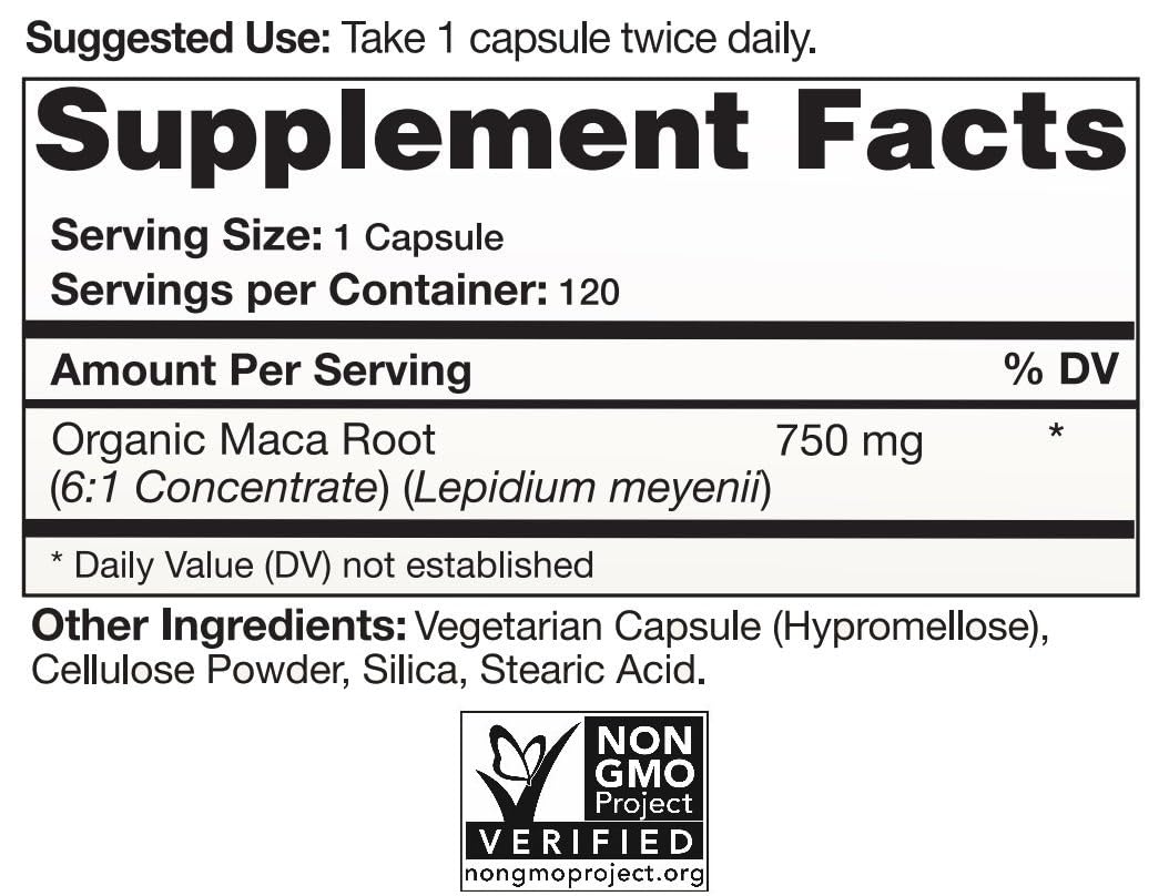 Natural Choice Botanicals Organic Maca Root 750 mg - 120 Capsules - image 2