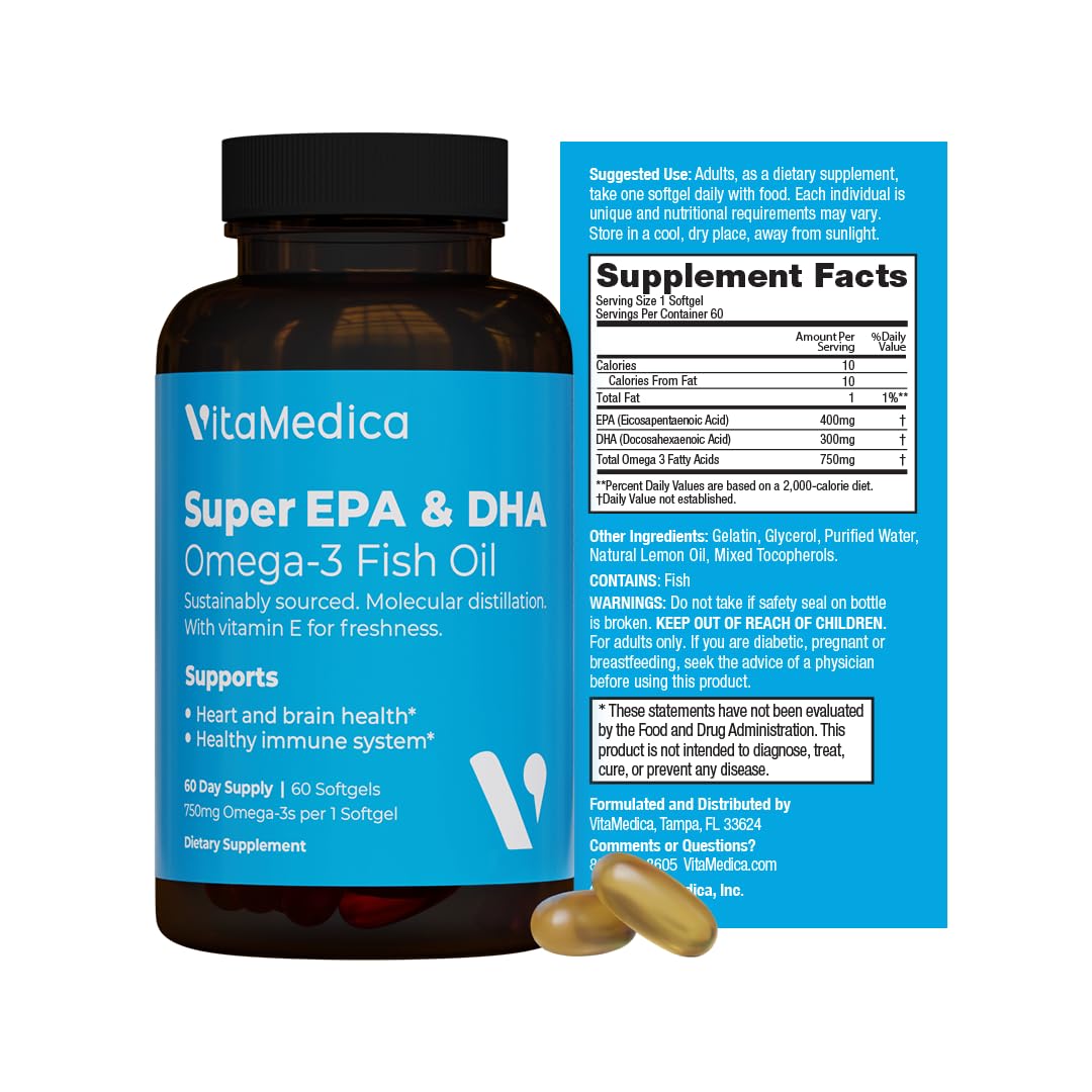 VitaMedica Super EPA/DHA Fish Oil 750mg Omega-3 - 60 Softgels