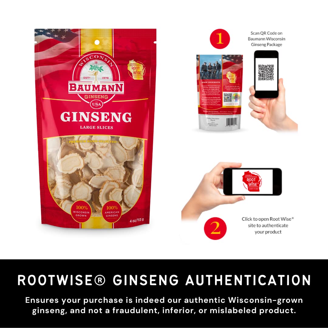WISCONSIN ESTD 1978 BAUMANN GINSENG USA Baumann Ginseng Slice - 100%