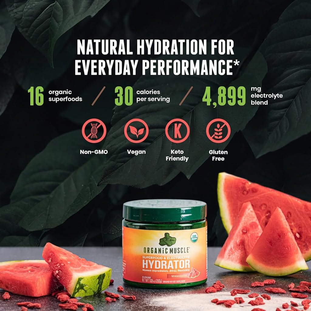 Organic Muscle Hydration Powder Electrolytes Watermelon - 20 Servings - image 3