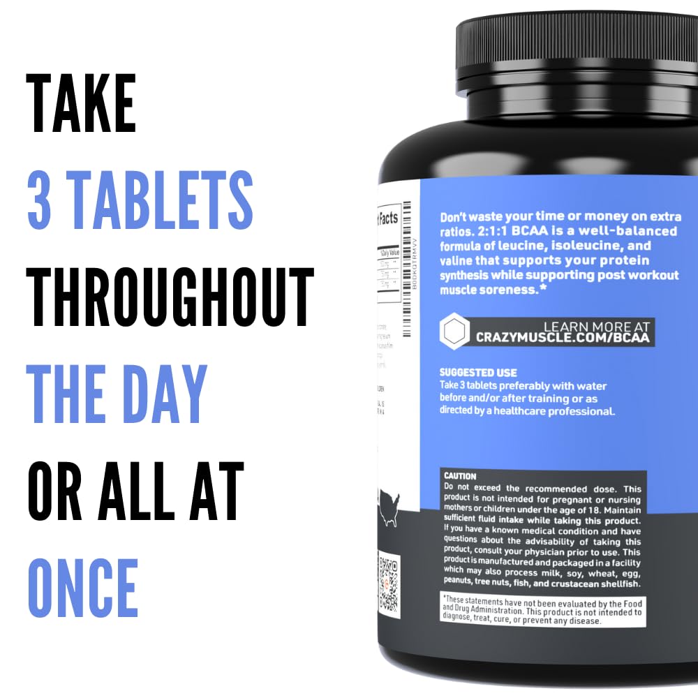 Crazy Muscle BCAA 3000mg 2:1:1 Branched-Chain Amino Acids - 120 Tablets - image 7