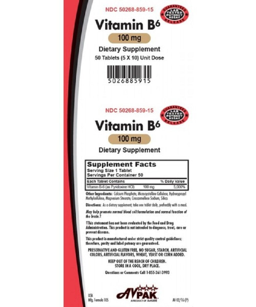 Avpak Vitamin B-6 100 MG Tablets - 50 Count - image 2