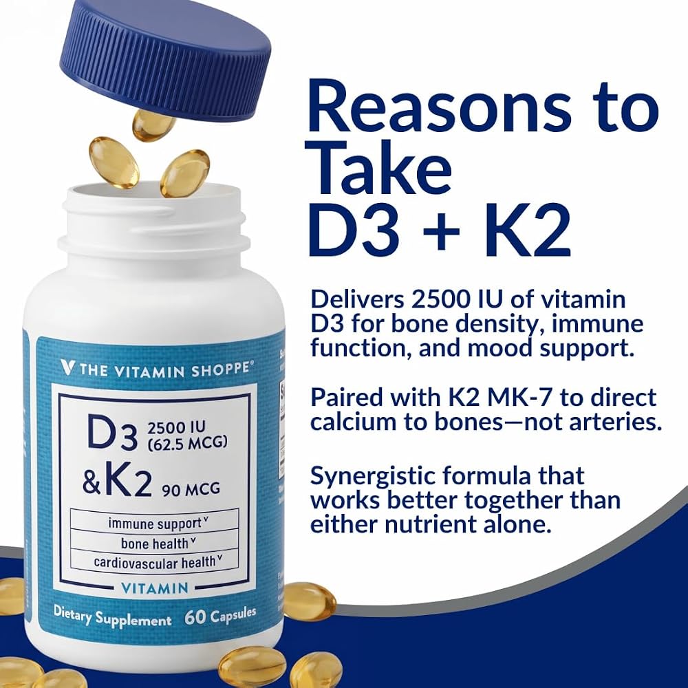 The Vitamin Shoppe Vitamin D3 2500 IU & K2 90 MCG - 60 Capsules - image 4