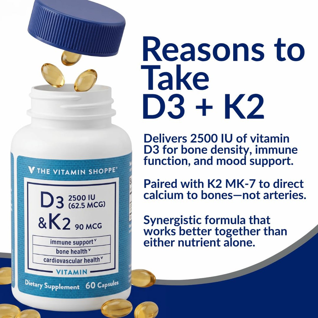The Vitamin Shoppe Vitamin D3 2500 IU & K2 90 MCG - 60 Capsules - image 4