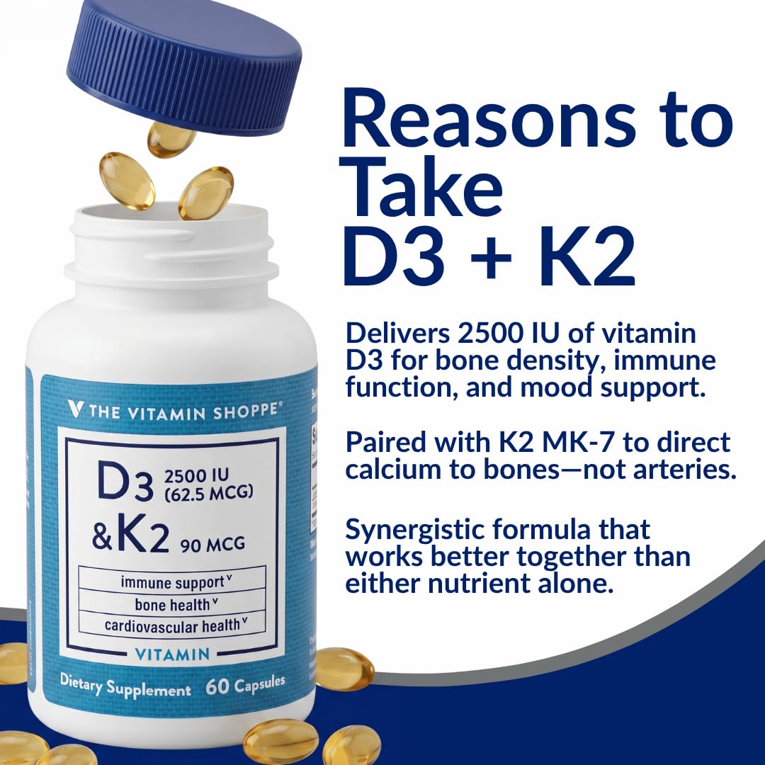 The Vitamin Shoppe Vitamin D3 2500 IU & K2 90 MCG - 60 Capsules - image 4