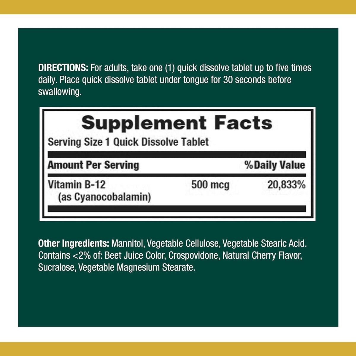 Nature's Bounty Vitamin B-12 500 mcg - 200 Tablets - image 2