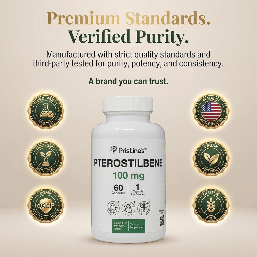 PRISTINE'S Pterostilbene 100mg Healthy Aging Capsules - 60 Count - image 2