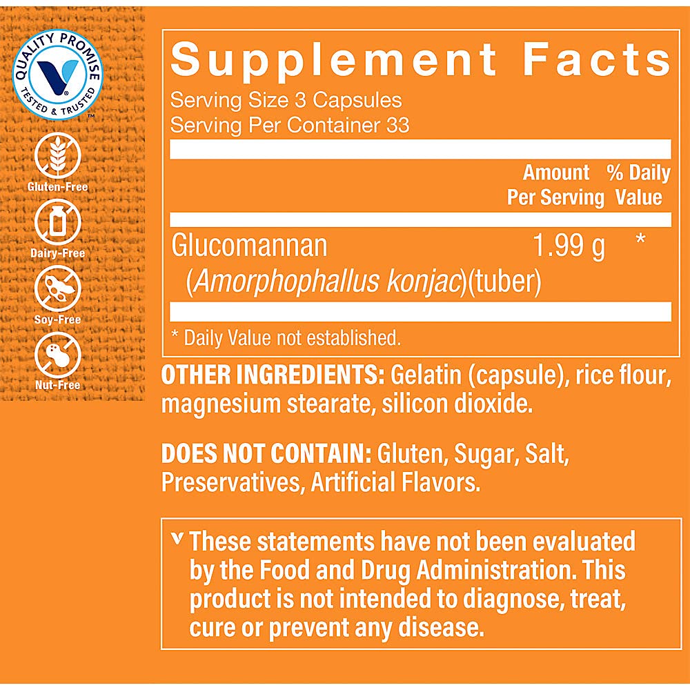 The Vitamin Shoppe Glucomannan 1.99g Soluble Fiber - 100 Capsules - image 2