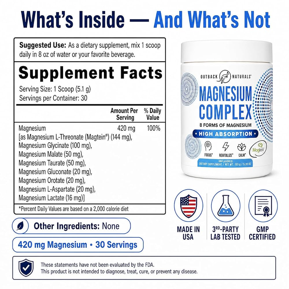 Outback Naturals Magnesium Complex Powder Brain Health - 30 Servings - image 7