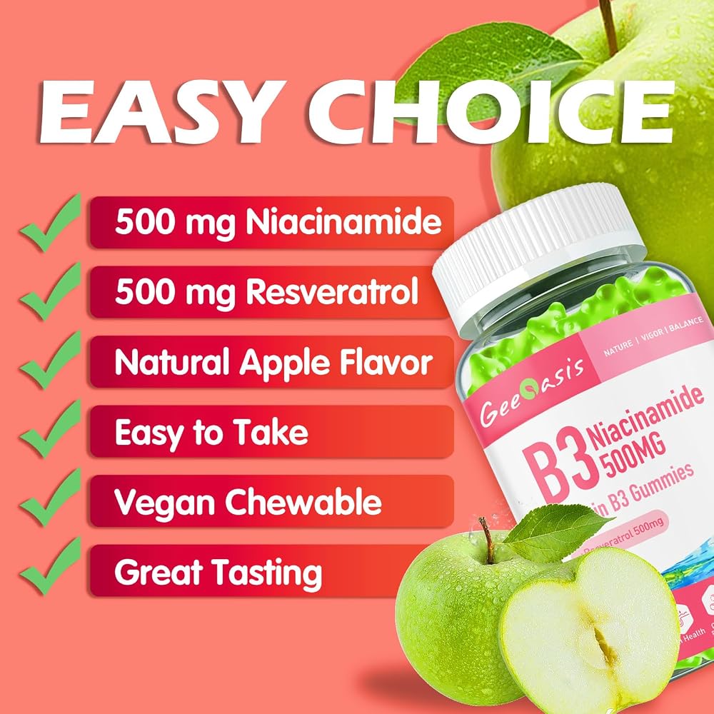 Geeoasis Niacinamide 500mg Gummies with Resveratrol - 60 Count - image 7