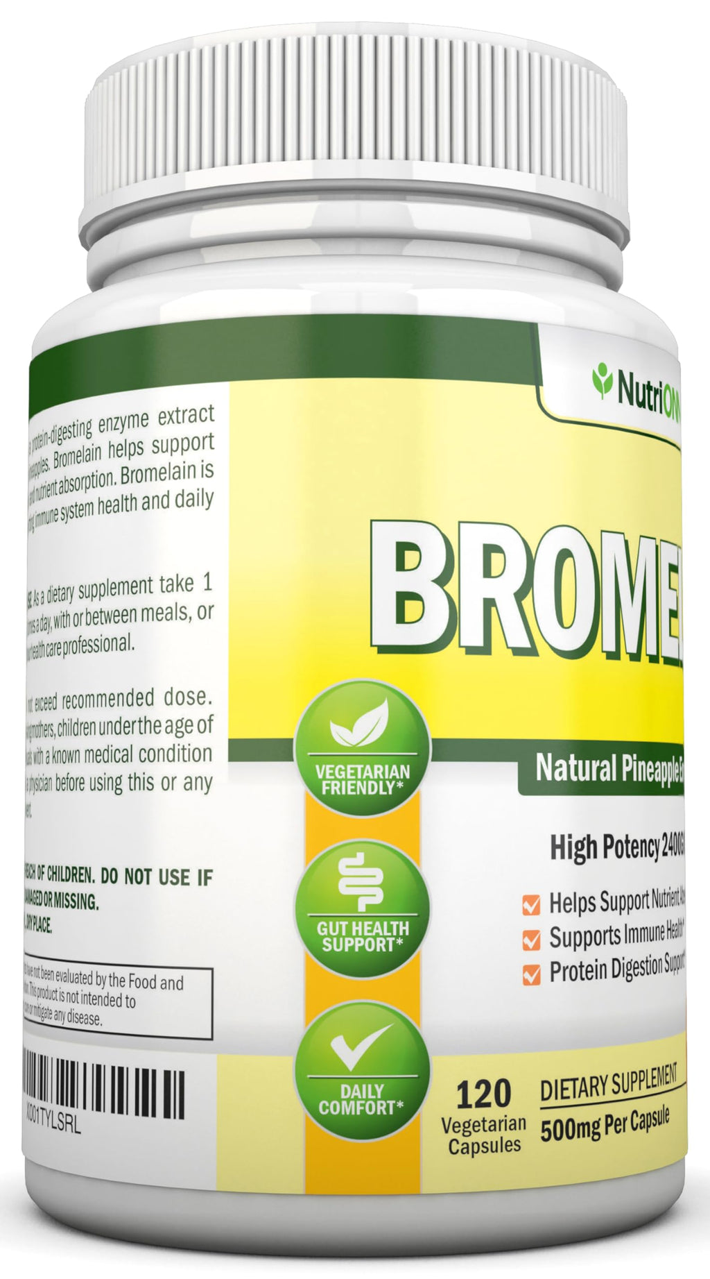 NutriONN Bromelain 500mg Enzyme Extract - 120 Vegetarian Capsules - image 4