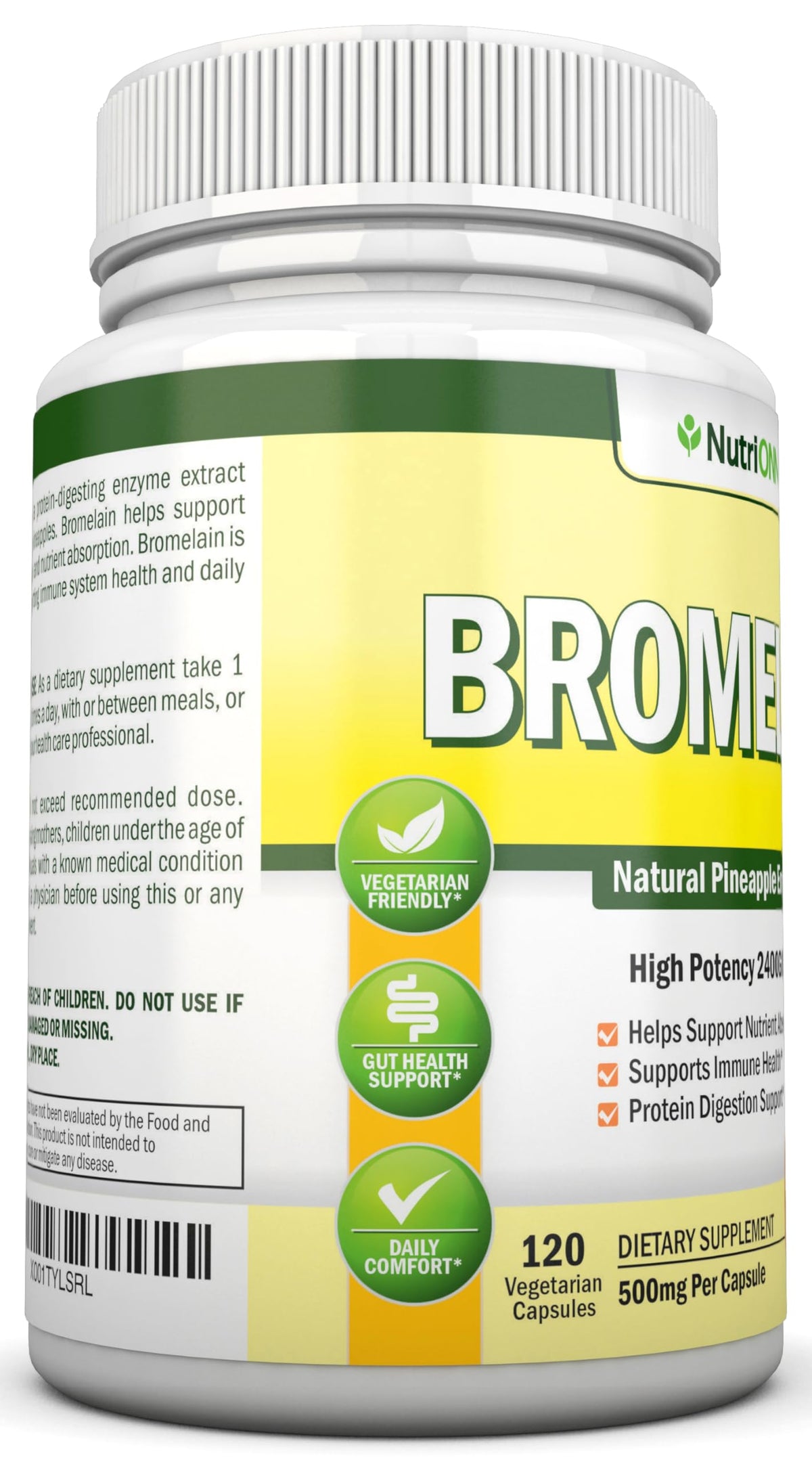 NutriONN Bromelain 500mg Enzyme Extract - 120 Vegetarian Capsules - image 4