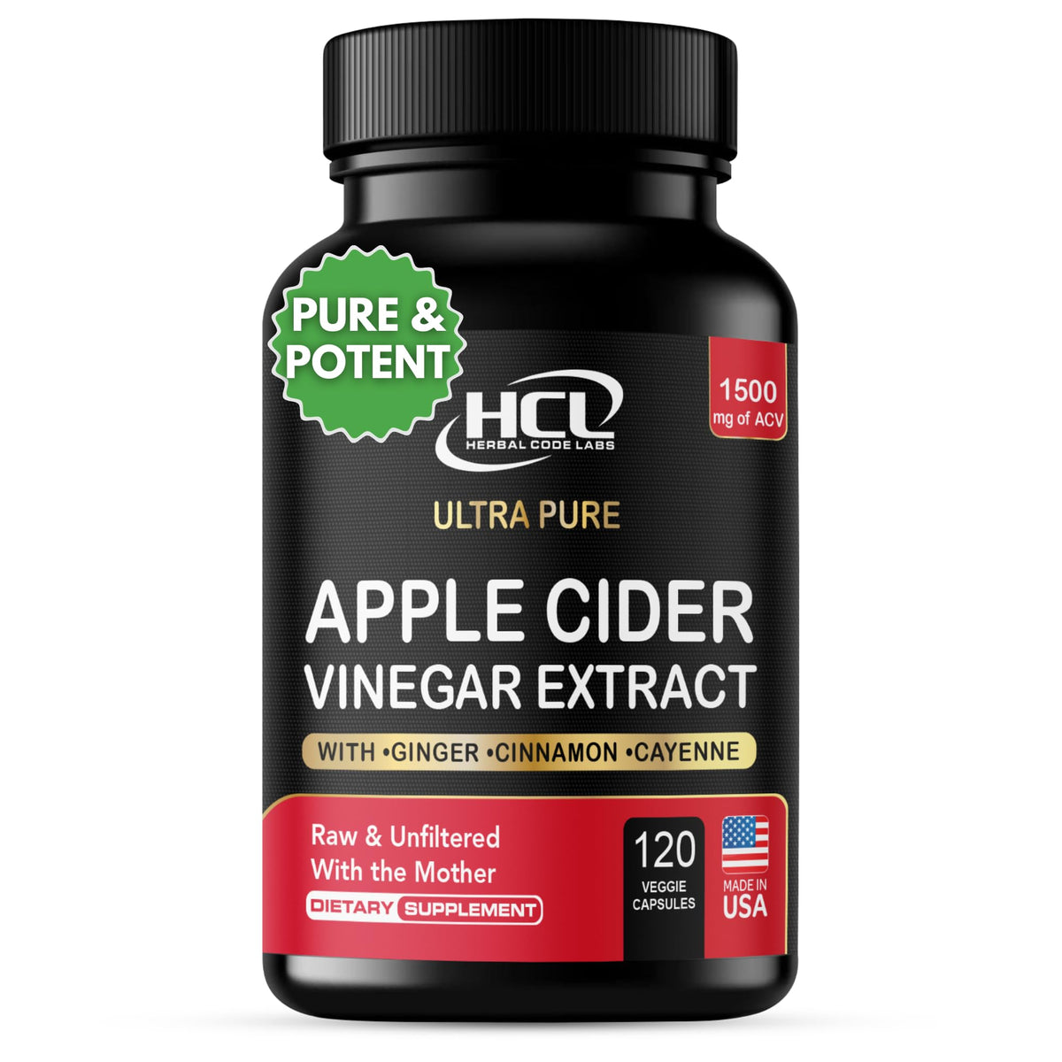 HCL Herbal Code Labs Apple Cider Vinegar 1500 mg - 120 Capsules
