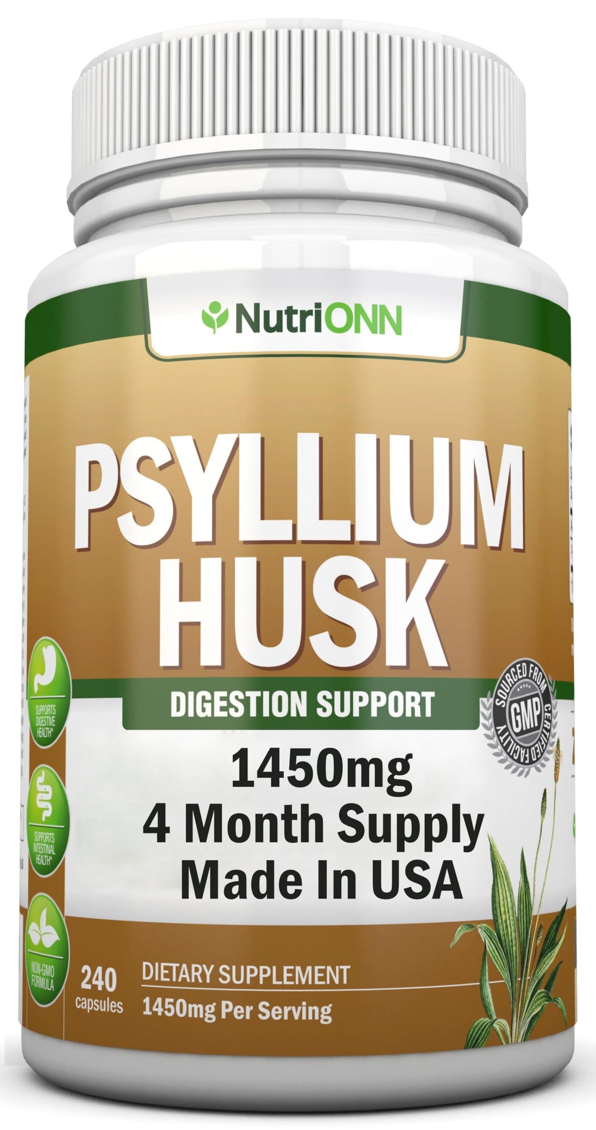 NutriONN Psyllium Husk Capsules 1450mg - 240 Capsules
