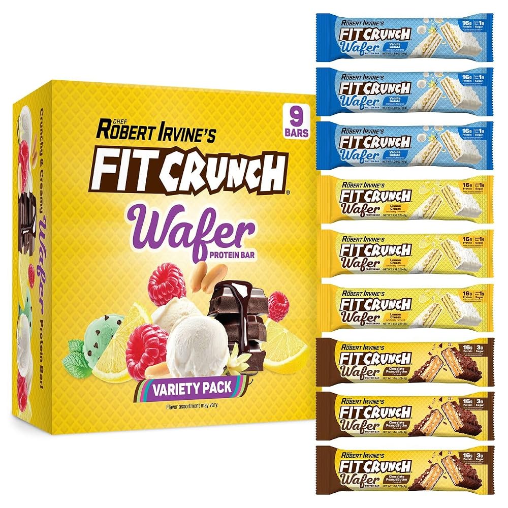 Fit Crunch Wafer Protein Bars 16g Protein - 9 Bars Variety Pack